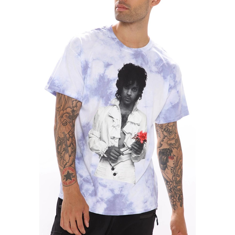 Prince Men's Officially Licensed Rose Purple Rain Graphic Tie Dye Tee T-Shirt